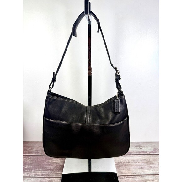 Vintage COACH Hamptons 7778 Hobo Clip Black Leather Stitching EXCELLENT - Picture 4 of 17